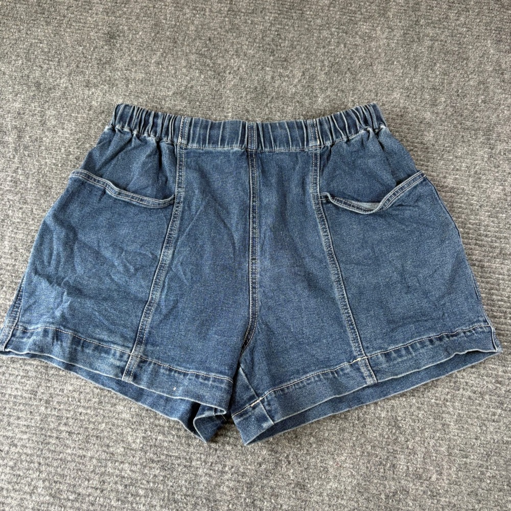Fuinloth Womens Blue Denim High Waist Elastic Pull On Shorts Size Large 4654